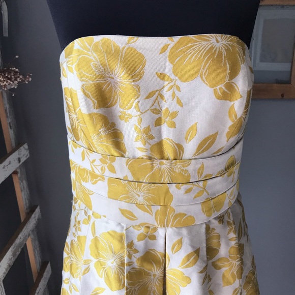 Ann Taylor Gold Floral Cotton Silk Strapless Dress - Picture 2 of 8